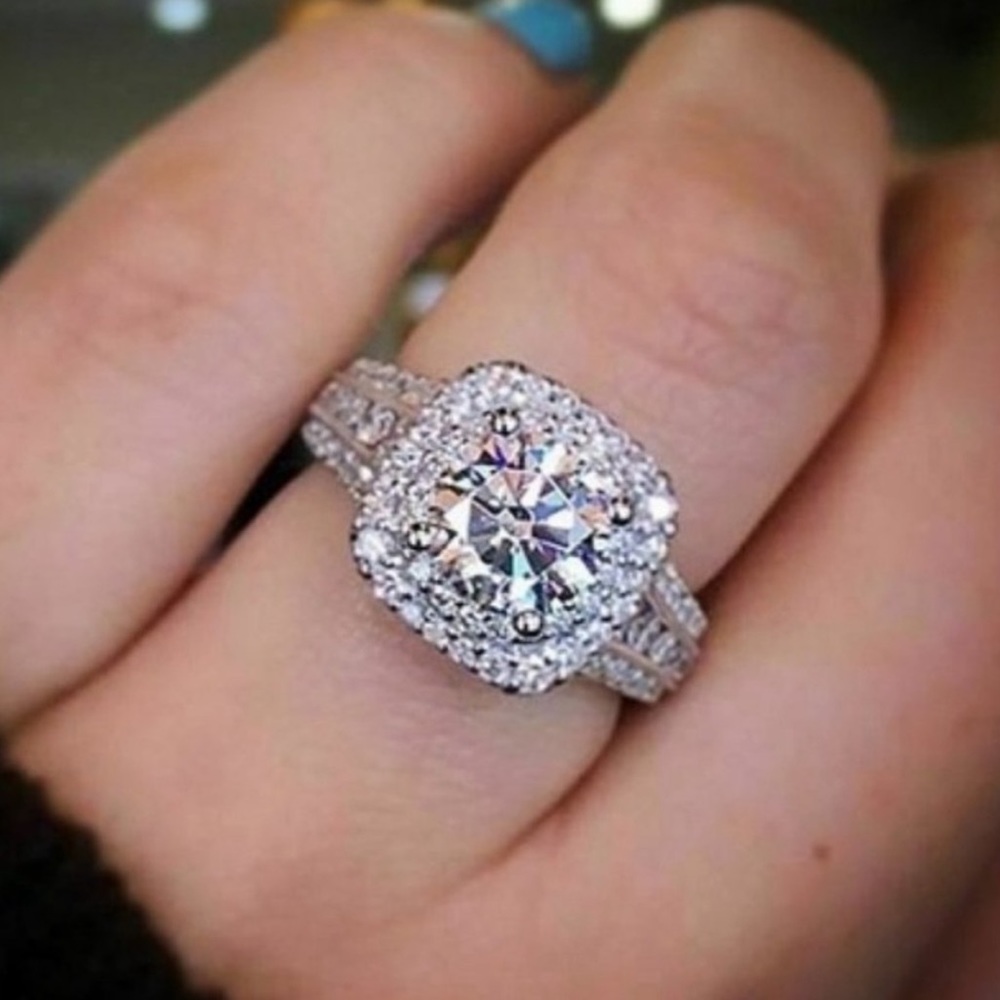 NEW💍925 STERLING SILVER DIAMOND HALO RING, CUTE RING, SHINY RING. - Picture 3 of 5